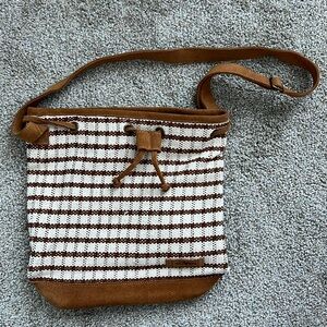 Woven Women’s Boho Double Tassel Brown White Knit Casual Shoulder Bag Crossbody